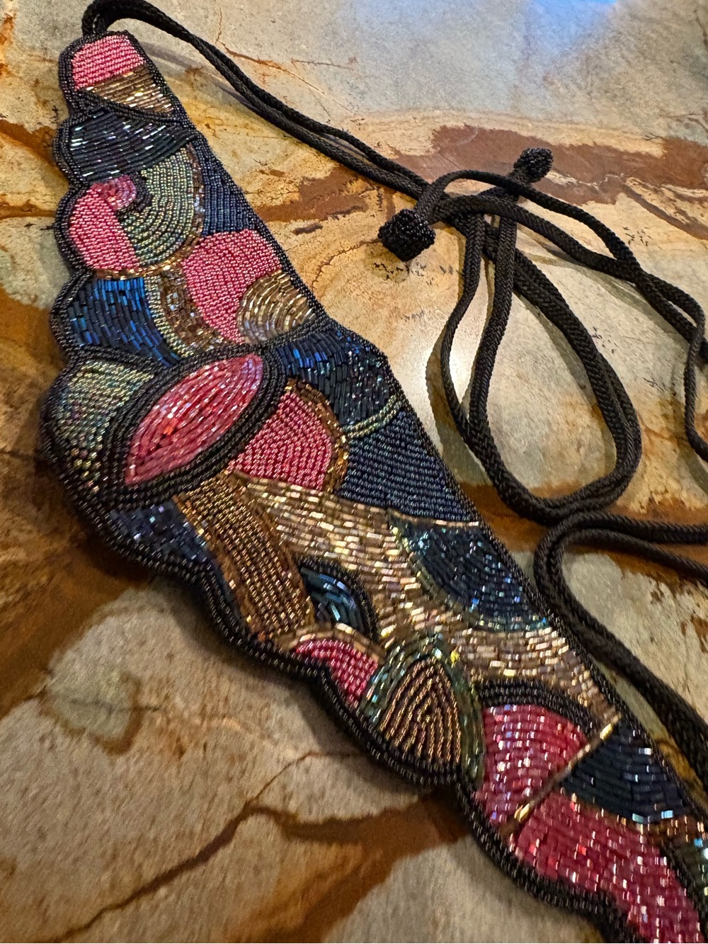 Gorgeous Vintage Collectif Beaded Belt Multicolored Beaded Ball Tie
